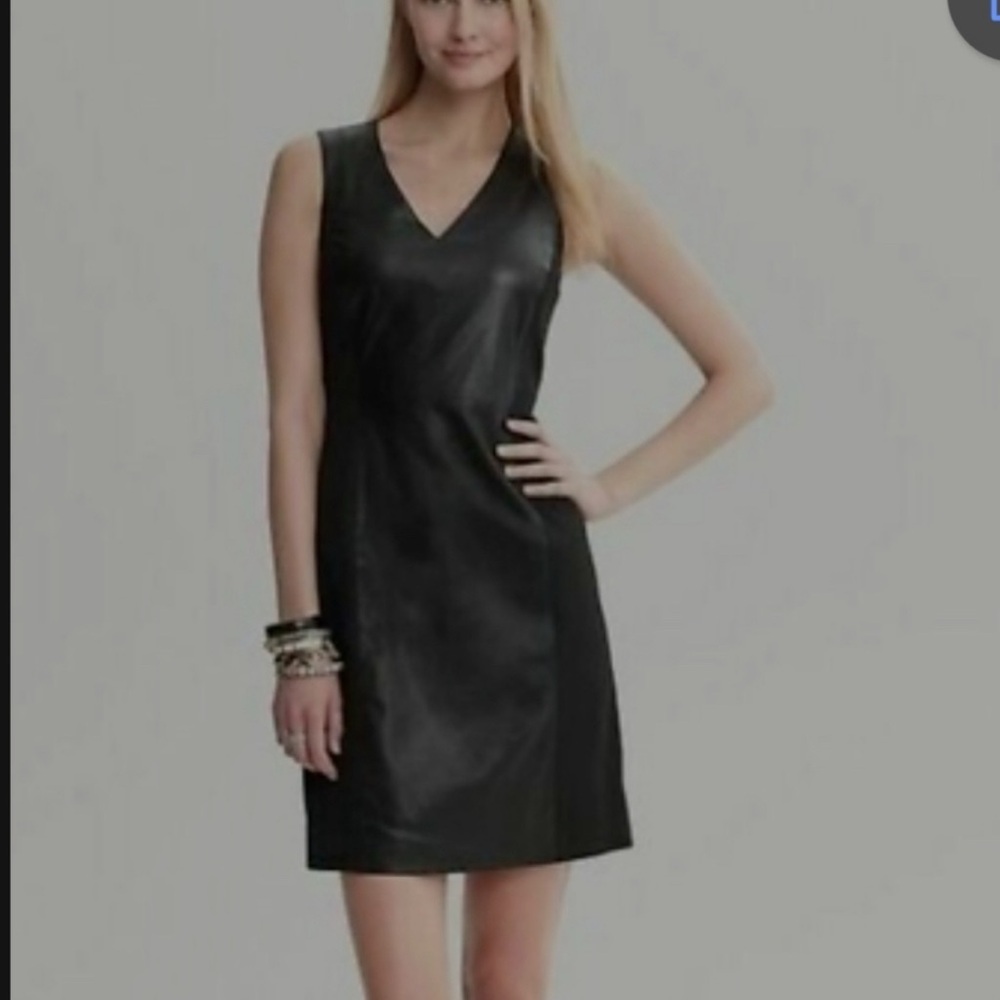 Banana Republic Women’s Leather Panel Stretch V Neck Sheath Dress NWT